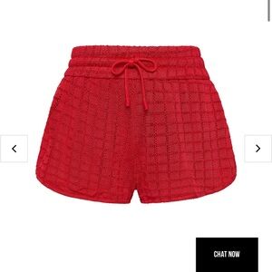 Red Textured Women's Shorts